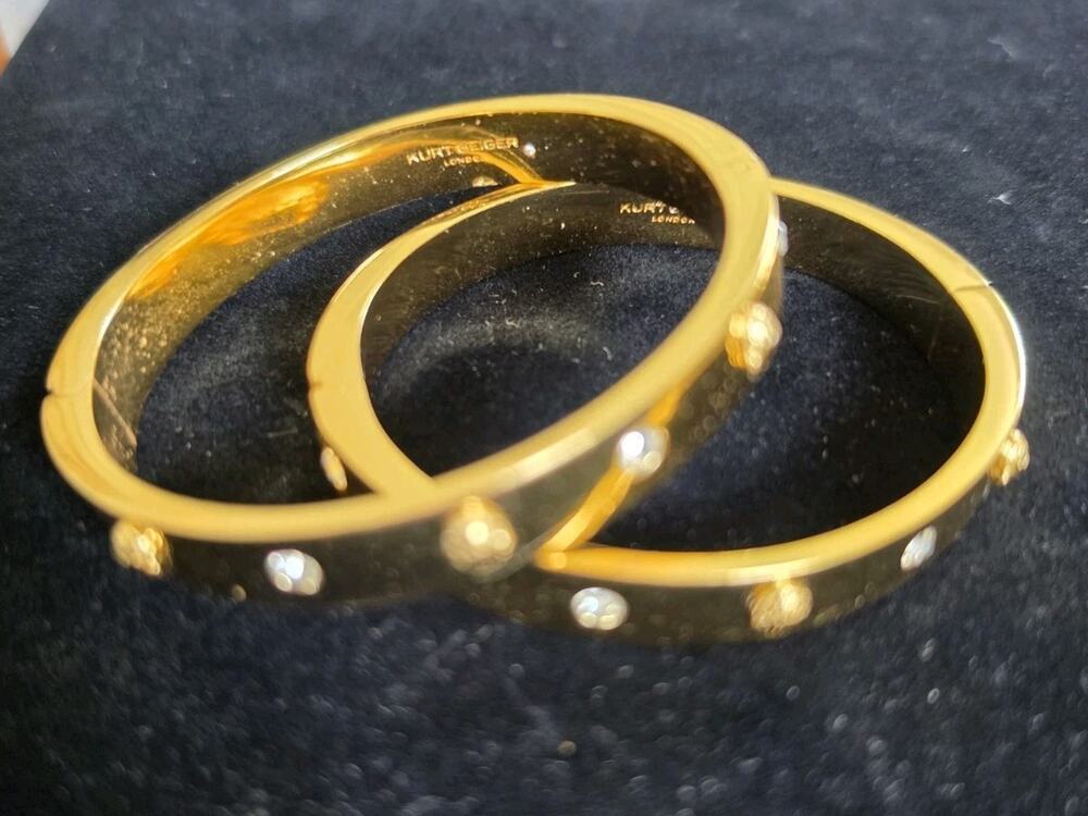 2 Kurt Geiger London Gold-Tone Crystal Eagle Head Hinged Bangle RT $78 OOS